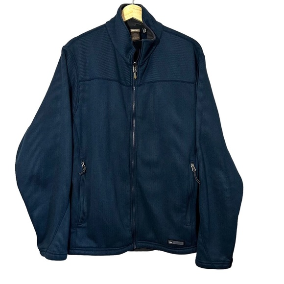 REI Jackets & Coats Rei Blue Ribbed Fleece Jacket Zipper Front Mens